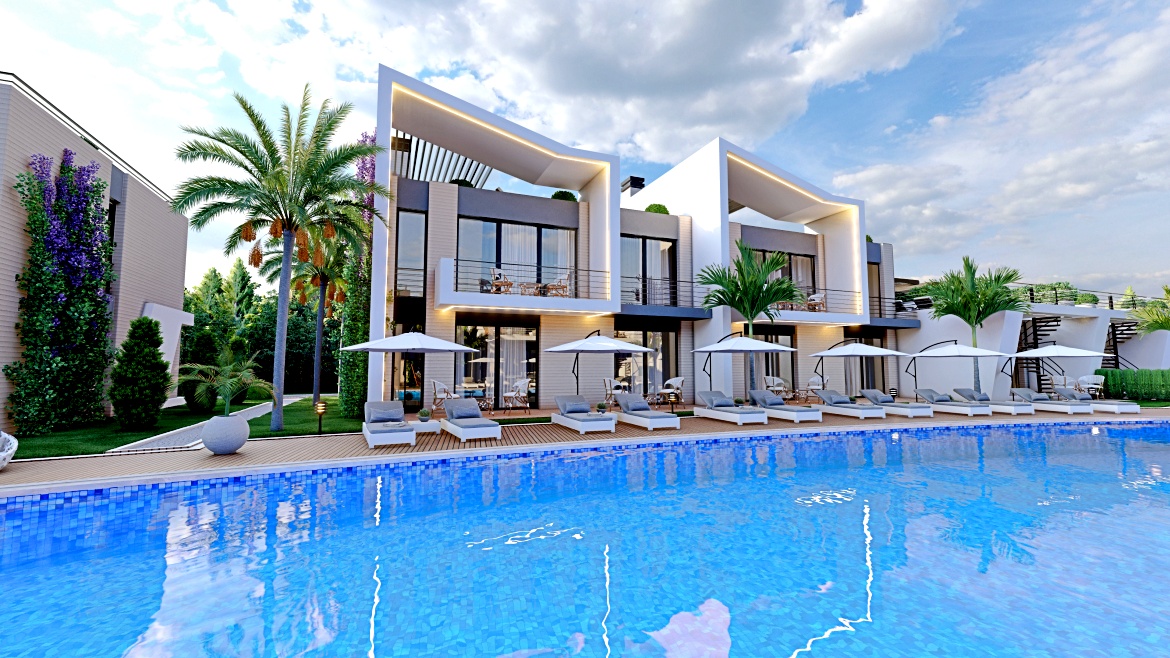 Apartments 1 + 1 and duplexes 2 + 1 in a complex with a swimming pool near the sea